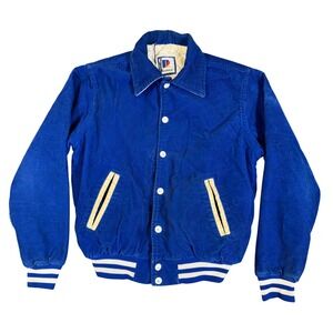 Vintage Rennoc Corduroy Varsity Jacket Blue Quilted Lined Bomber Youth L 14-16